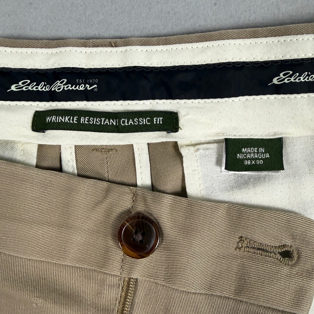 Eddie Bauer Mens Pants Classic Fit 36x30 Khaki Cotton Wrinkle Resistant Chino - Picture 4 of 13